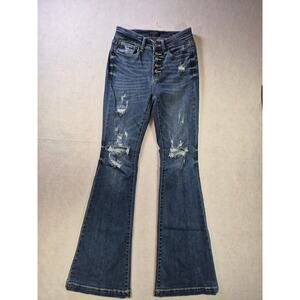 90's style Cowboy Chic Trouser Flare Judy Blue  Distressed size 3/26 #2168